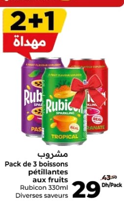 Boissons pétillantes aux fruits Rubicon – Lot de 3 x 330ml