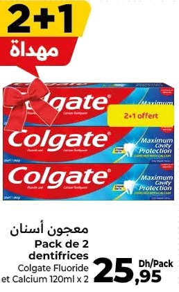 Dentifrices Colgate Fluoride et Calcium – Lot de 2 x 120ml
