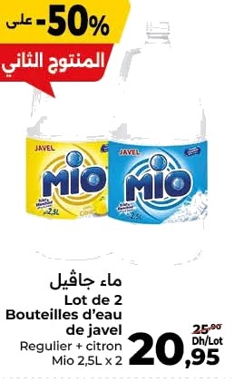 Bouteilles d’eau de javel Mio – Lot de 2 x 2.5L