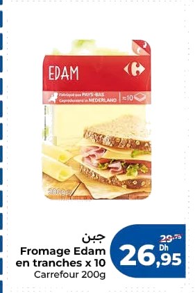 Fromage Edam en tranches Carrefour – 200g (10 tranches)