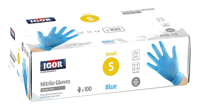 100 GANTS NITRILE SMALL BLEU IGOR