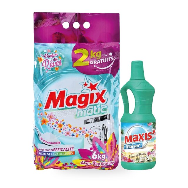 LESSIVE MATIC 6KG PARFUM DES REVES MAGIX (NETTOYANT SOL MAXIS’ 1L)