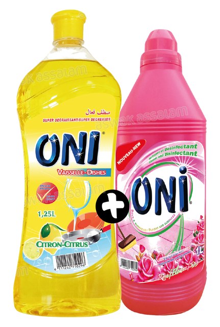 LOT LIQUIDE VAISSELLE 1,25L+ NETTOYANT DE SOL 1L ONI