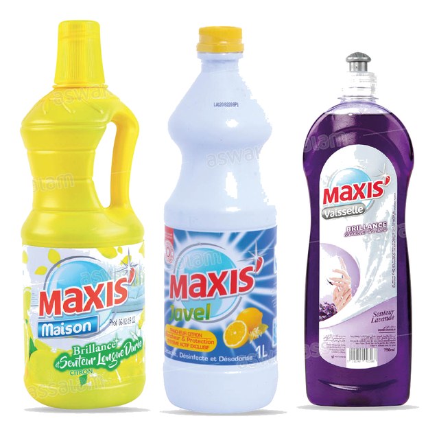 NETTOYANT SOL 1L + EAU DE JAVEL 1L + LIQUIDE VAISSELLE 750ML MAXIS’