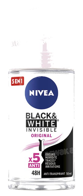 DEODORANT BILLE POUR FEMME 5 EN 1 BLACK AND WHITE INVISIBLE ORIGINAL 50ML NIVEA