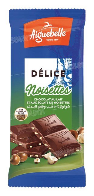 CHOCOLAT AU LAIT ET AUX ECLATS DE NOISETTES 100G DELICE AIGUEBELLE