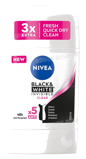DEODORANT STICK POUR FEMME BLACK AND WHITE INVISIBLE CLEAR 200ML NIVEA