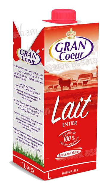 LAIT UHT ENTIER 1L GRAN COEUR