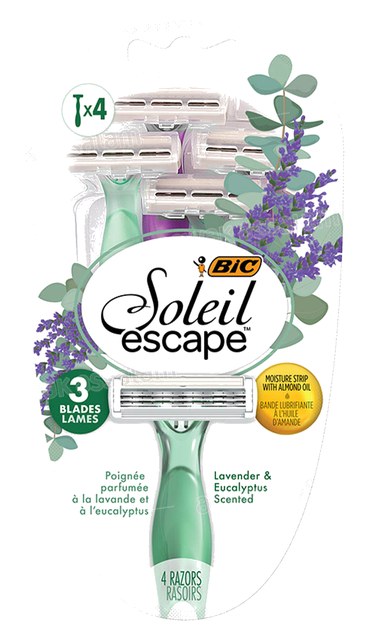 RASOIR 3 LAMES AVEC POIGNEE PARFUMEE A LA LAVANDE ET L’EUCALYPTUS 4 UNITES SOLEIL ESCAPE BIC