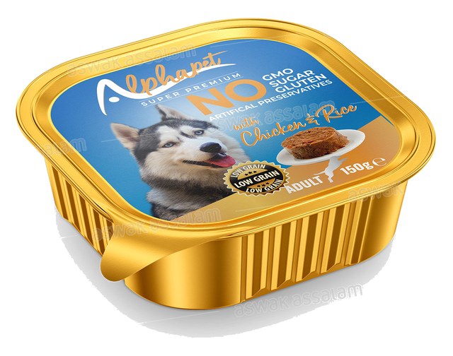 BARQUETTE PATE POULET ET RIZ POUR CHIEN ADULTE 150G ALPHAPET