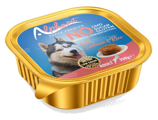 BARQUETTE PATE SAUMON ET RIZ POUR CHIEN ADULTE 150G ALPHAPET