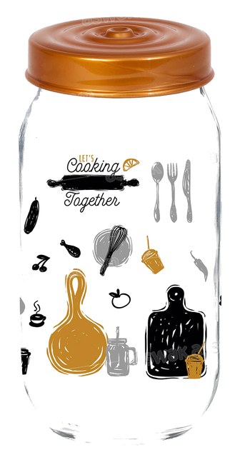 BOCAL DE CONSERVATION EN VERRE DECORE 1L LETS COOKING TOGETHER