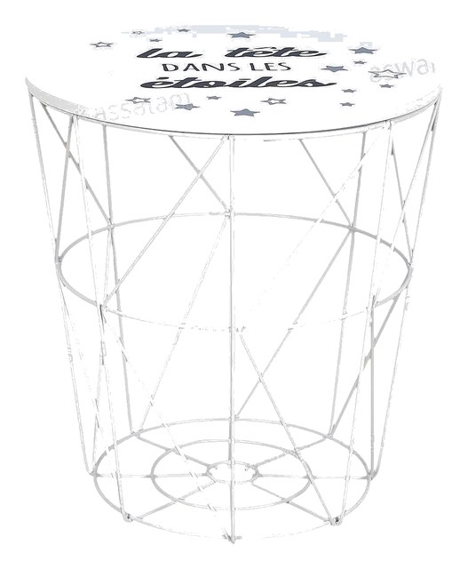 TABLE FILAIRE EN BOIS ET METAL – BLANC « LA TETE DANS LES ETOILES » 30*30CM