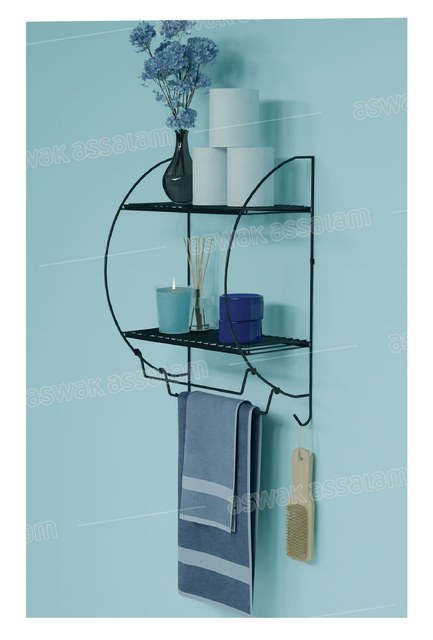 ETAGERE SALLE DE BAIN NOIRE EN METAL 2 NIVEAUX AVEC PORTE-SERVIETTE