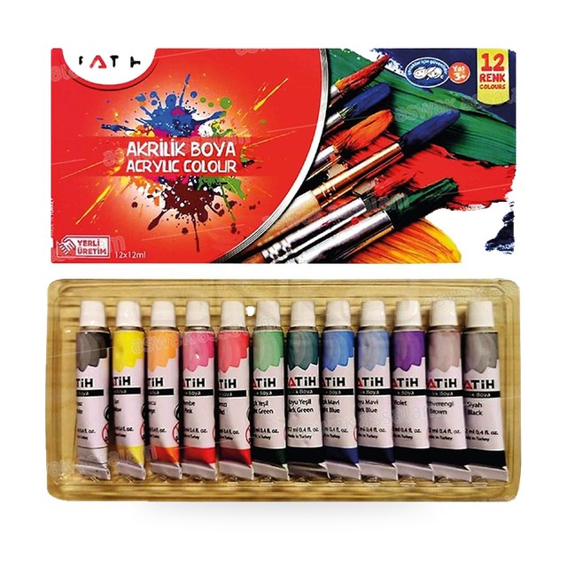 12 TUBES DE PEINTURE GOUACHE ACRYLIQUE 12ML FATIH