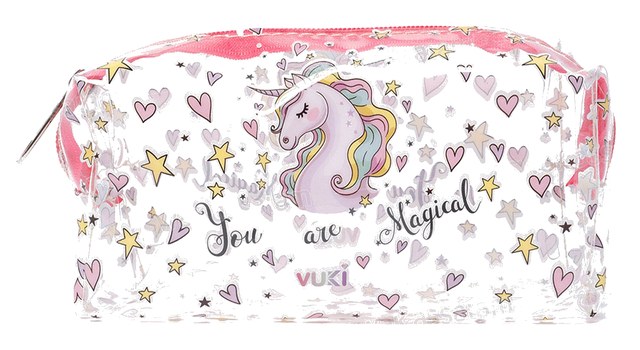 TROUSSE A CRAYONS A FERMETURE ECLAIR TRANSPARENTE MOTIF LICORNE 18,5*9*6CM VUKI