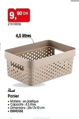 Panier de rangement en plastique – 4.5L
