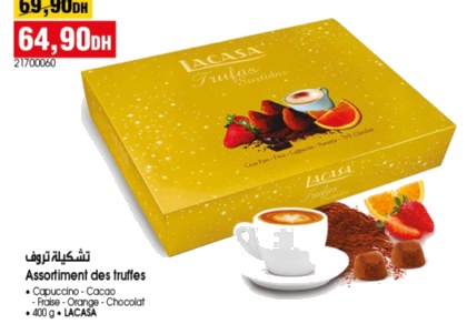 Assortiment des truffes (Capuccino, Cacao, Fraise, Orange, Chocolat) LACASA – 400g
